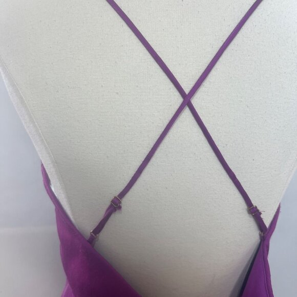 Lulus Positively Darling Magenta Satin Surplice Skater Dress Medium New - Picture 7 of 12